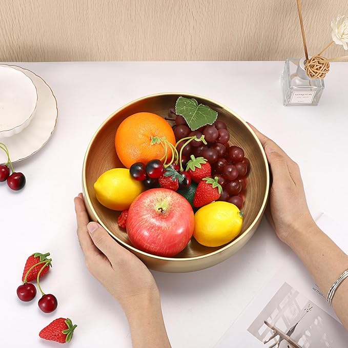 9.1 Inches Stainless Steel Bowl Decorative Key Bowl Golden Serving Bowl for Snack Fruit Dish Round Key Dish for Entryway Table Coffee Table Kitchen Counter