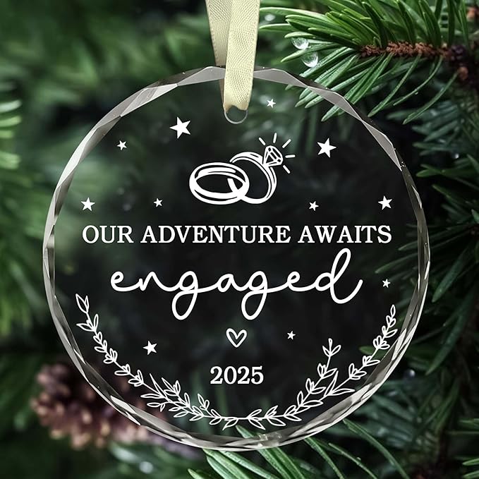 BSQUIELE Engagement Gifts For Couple 2025 - Gifts for Newly Engaged Couple - Wedding Ornament Gift For Bride to be, Groom, Mr, Mrs, Him, Her - Engagement Glass Ornament 2025