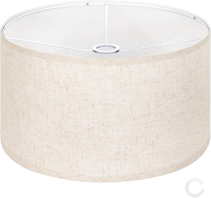 OUTON Beige Large Drum Lamp Shades for Floor Lamps, 16" Top x16" Bottom x 9" High, Easy to Assemble, Replacement Linen Lampshades for Table Lamps & Bedside Lamps (1.65" Spider)
