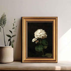 Gold Framed Moody Flower Canvas Wall Art White Hydrangea Living Kitchen painting Decor Pictures Bedroom Vintage Plant Floral Posters Prints for Corridor Classroom Bedroom Woman Room Decoration