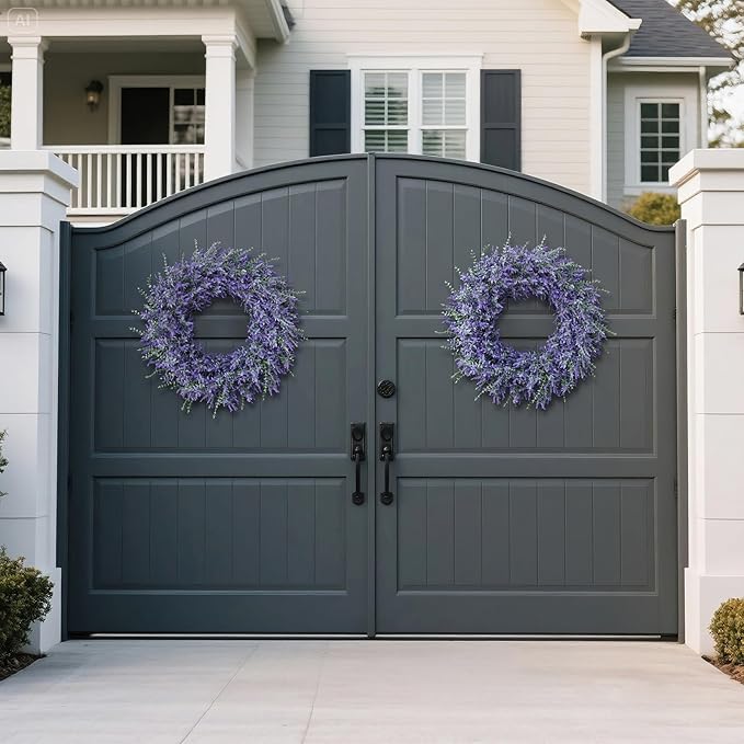 32" Lavender & Eucalyptus Wreath for Front Door, Porch, Window - Large Artificial Greenery Outdoor Wreath for Home, Farmhouse Decor - Spring, Summer, Fall, All Seasons (Purple)