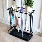 10-Hole Umbrella Holder Stand with 8 Hooks - Removable Drip Tray Umbrella Rack for Entryway, Home & Office Storage Solutions