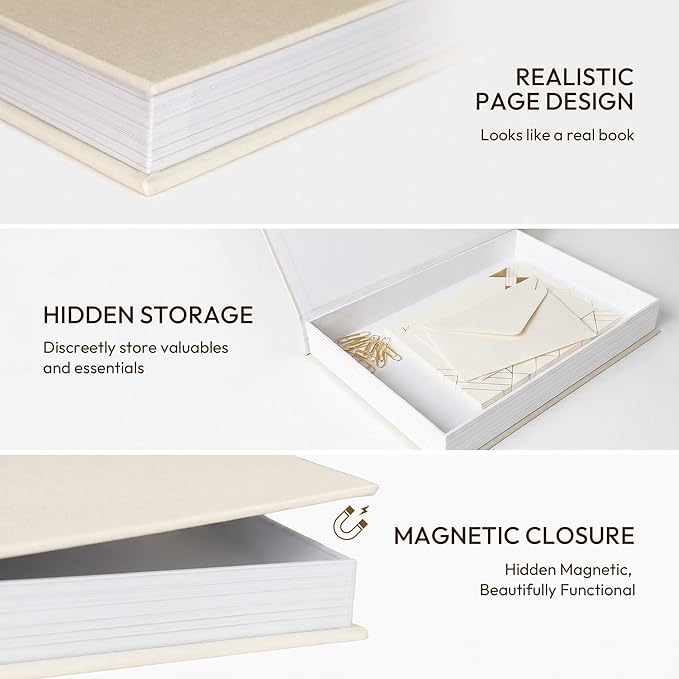 MAOBUYOU Decorative Storage Books Set of 2, Linen Cover, Gold Letters, Beige and Brown
