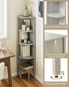 Corner Shelf, 5 Tier Corner Bookshelf, Display Corner Shelf Stand with Storage Rack, Wall Corner Bookshelf for Living Room, Bedroom, Office, Grey