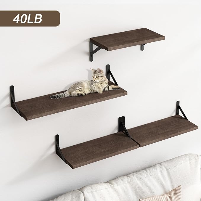 YGEOMER Floating Shelves for Wall, Different Sizes Walnut Wall Shelves for Living Room, Bathroom, Bedroom, Kitchen, Home Decor (Set of 4)