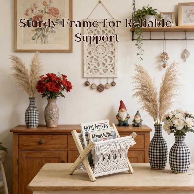 Woven Magazine Rack & Boho Basket Foldable Living Room & Bedroom Storage & Decor 2-in-1
