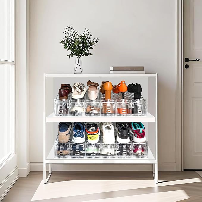 Shoe Slots Organizer, 20PCS Adjustable Double Layer Stack Shoe Rack, 50% Space-Saving Storage Rack Holder, Transparent