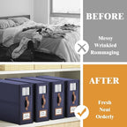 4 Pack Foldable Bed Sheets Set Organizers and Storage(King & Queen Size),Linen Fabric Closet Organizers with Window,Folding Bedding Storage Box for Bedsheets and Pillow Cube Organizer-Blue