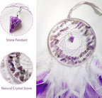 Purple Dream Catcher Wall Decor Feather Dream Catchers with Crystal Pendant Handmade Dreamcatcher Wall Hanging Ornament for Bedroom Living Room Home Decor