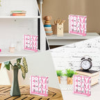 Pray on it, Pray over it, Pray through it - Pink Christian Gifts for Women, Get Well Presents, Pink Encouragement Dorm Room Decor for Female - Christian Presents for Women, Acrylic Sign