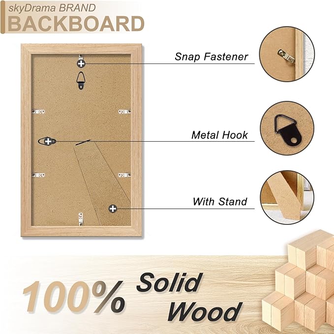 Natural Solid Wood 6x10 Picture Frame, Display 6 x 10 Inch Picture Poster Photo, Vertical & Horizontal Wall Hanging - 2 Pack/Natural/6"x10"