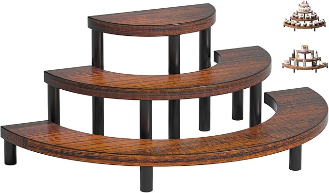 3-Tier Wooden Display Risers, Rustic Cupcake Stand, Perfume Organizer, Dessert Table Display Set for Party & Home Decor (Brown)