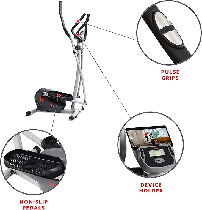 Sunny Health & Fitness Elliptical Exercise Machine, Silent Magnetic Fully Body Training with Pulse Rate Grips, LCD Performance Monitor Equipment for Home Gym, Adjustable Resistance SunnyFit App Access