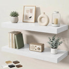 Floating Shelves for Wall 32 in x 9.3 in Deep, Wall Mounted Rustic Wood Shelf with Invisible Brackets for Storage & Display, Living Room Bedroom Bathroom, White, 2 Pack