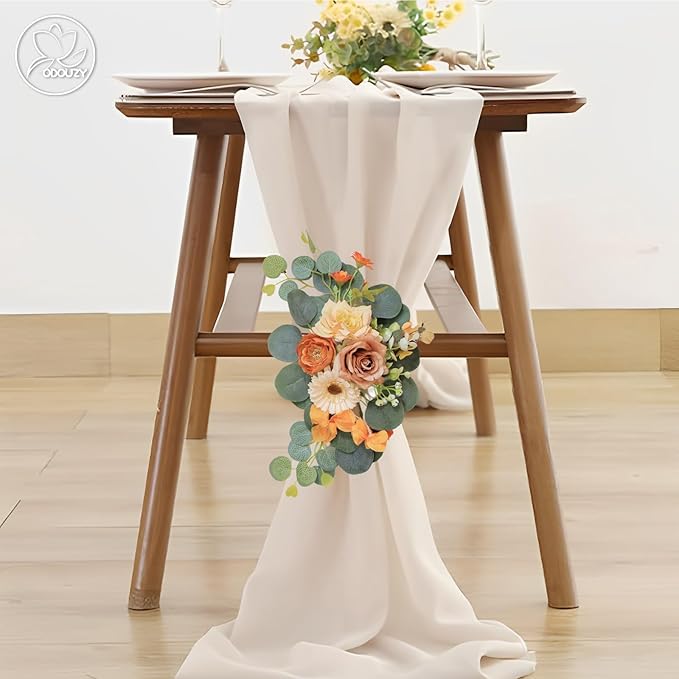Odouzy Artificial Wedding Arch Flowers for Wedding Sign,Set of 2 for Wedding Welcome Ceremony Sign,Faux Floral Swags,Wedding, Banquet and Reception Backdrop Floral Decoration (Orange)