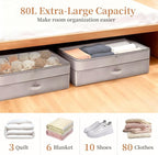 2 Pack 80L Under Bed Storage, Adjustable Height Large Storage Bins With Lids Handles Label Holder, Underbed Storage Containers for Blanket Clothes Shoes Bedroom Closet (Grey)