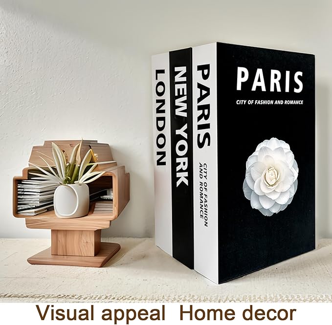 Decorative Books for Home Coffee Table Decor with Stylish Bookshelf and Office Living Room Black and White Fake Books for Decoration Faux Stack Book (Set of 3)