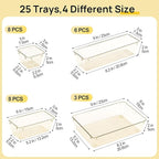 Vtopmart 25 PCS Clear Plastic Drawer Organizers Set, 4-Size Versatile Bathroom and Vanity Drawer Organizer Trays, Storage Bins for Makeup, Bedroom, Kitchen Gadgets Utensils and Office