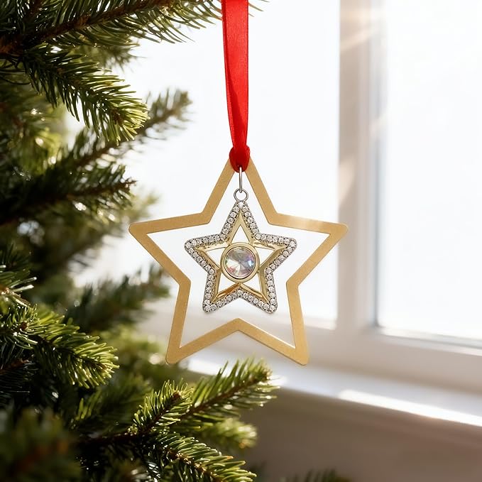 Set of 3 Christmas Hanging Ornaments - Silver Snowflake Star Pawprint Christmas Tree Decor for Xmas Tree Gift Decorative Hanging Ornaments Hanging Pendants (3, Golden Star)