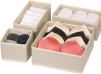 DIOMMELL 9 Pack Foldable Cloth Storage Box Closet Dresser Drawer Organizer Fabric Baskets Bins Containers Divider for Baby Clothes Underwear Bras Socks Lingerie Clothing,Beige 333