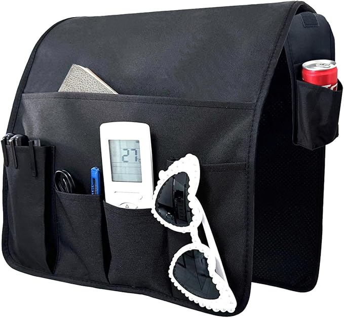 Wanty Sofa Armrest Organizer Couch Arm Chair Caddy Sofa Cover Storage Holder for Remote Control Magazine Book Smart Phone Tablet Drinks and Water Bottle (Black)