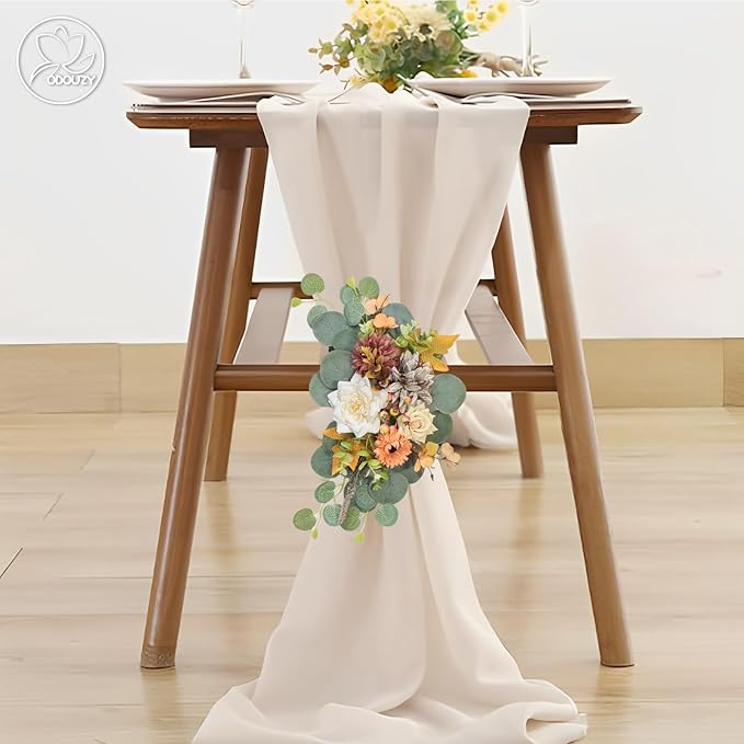Odouzy Artificial Wedding Arch Flowers for Wedding Sign,Set of 2 for Wedding Welcome Ceremony Sign,Faux Floral Swags,Wedding, Banquet and Reception Backdrop Floral Decoration (Coffee Orange)