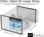 Kuject XX-Large Shoe Storage Boxes Organizers Clear Plastic Stackable 12 Pack, Shoe Rack & Holder Substitute, Sneaker Containers, Shoe Storage Organizer Bins for Closet, Under Bed, Black(No Fold Line)