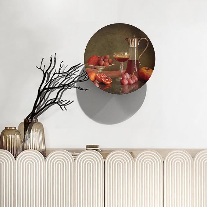 Decorative Plate Holder, 6 Inch, Blood Orange Grape Pomegranate Cider Round Display Plate, Decorative Plates with Stand, for Wall Hanging Living Room Bathroom Decor Gift