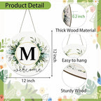 Monogram Letter M House Warming Gifts New Home Wreaths for Front Door Decor Wooden Welcome Sign Floral Family Last Name Initial Spring Summer Porch Rustic Wall Home Kitchen Boho Decorations