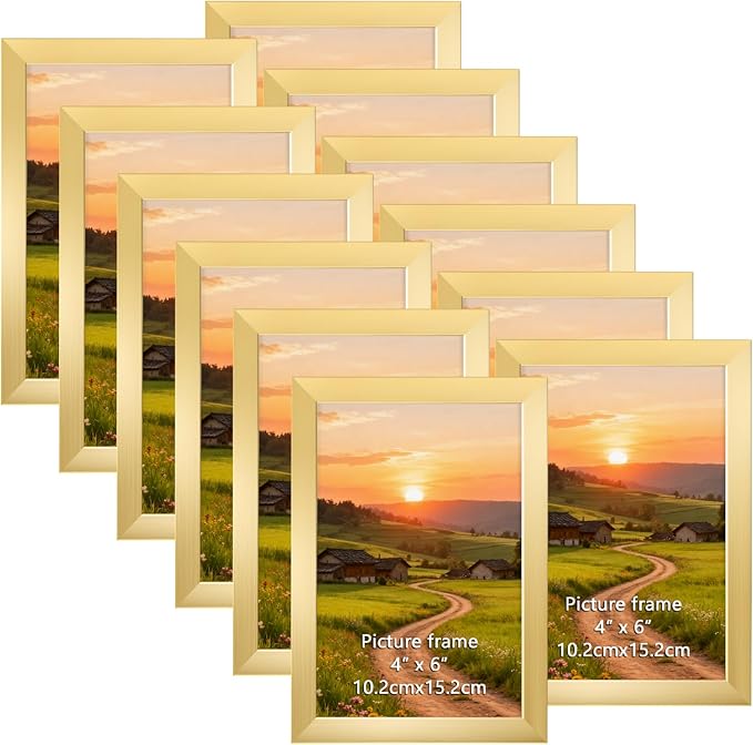 4x6 Gold Picture Frames Set of 12 for Displaying 4 x 6 Photos, Multi 4x6 Frames Collage for Wall or Tabletop, Horizontal or Vertical Display
