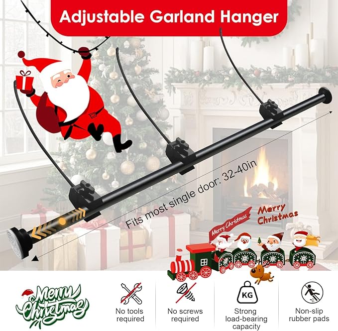 Easter Wreath Garland Hanger for Front Door , Adjustable Fits 18"- 51" Door Widths , Heavy-Duty Valentine Daily Decoration Holder for Wreaths, Lights & More , No Screws, Drilling, No Damage Door