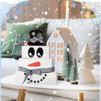 Moucuny 4 Pcs Winter Table Decoration Wooden Snowman Decor Black and White Winter Tiered Tray Decor Rustic Snowman Face Wood Block Sign Gift Christmas Centerpiece Farmhouse for Wonderland Home