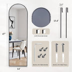 DUMOS 47"x14" Full Length Door Mirror, Arched Full Body Mirror with Aluminum Alloy Thin Frame, Leaning or Hanging, Suitable for Bedroom, Livingroom, Cloakroom, Black