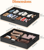 Lifewit Under Bed Shoe Storage Organizer 4 Pack(2x12 Pairs+2x4 Pairs), 4.3" Tall Fabric Shoes Container Box, Foldable Closet Shoe Bag with 2 Reinforced Handles and Clear Cover, Black
