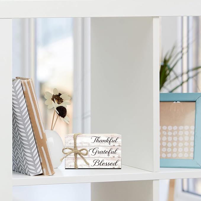Decorative Books For Home Decor, Wood Book Stack For Table Decor, Thankful Grateful Blessed Decoration Books For Living Room Bookshelf Office, Thanksgiving Farmhouse Stacked Books Decoration (L78)