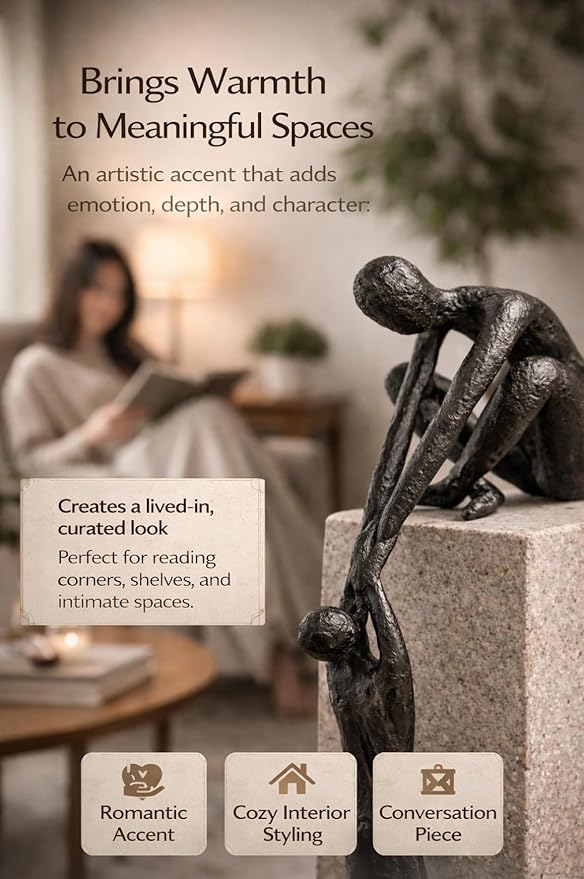 Industrial Abstract Cast Iron Art Sculpture Couple - Man Lifting Woman from Ledge - Modern Love Gift for Couples Cast Iron Shelf Decor for Home, Farmhouse, Bedroom, Living Room