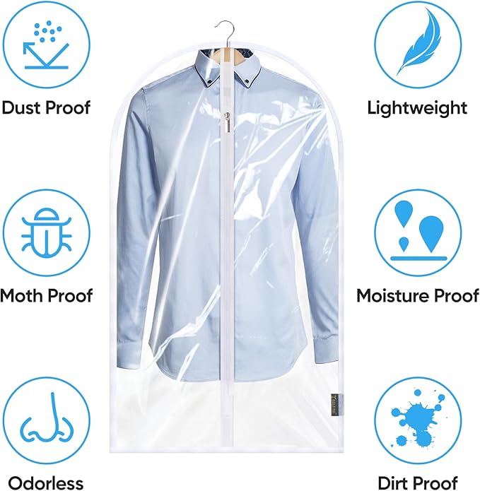 BALEINE 60'' Clear Garment Bags, 2 Packs PEVA Dress Bag for Closet Clothes Dresses Suit Coats Storage (Clear, 2PK)