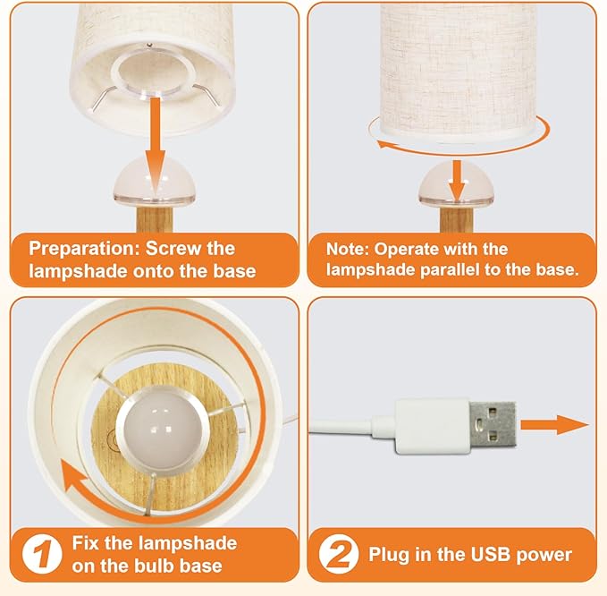 Small Touch Table Lamp with Stepless Dimming&USB Plug,Natural Round Wood Base&Linen Fabric Shade |Soft Ambient Warm Night Light|Minimalist Boho Bedside Lamp for Bedroom,Nightstand,Nursery,Kitchen,Dorm