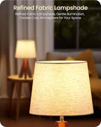 Tripod Table Lamp, 14.6 Inch Small Bedside Lamp with Beige Linen Shade, Modern Nightstand Lamp for Bedroom, Kids Room, Living Room, Nursery, Office, E26 Socket, Dark Wood Base, LE51TL05
