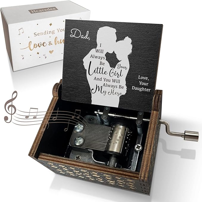 Wooden Music Box for Dad from Daughter,I Will Always be Your Lovely Girl Hand Crank Musical Boxes,My Hero Dad,Gifts for Daddy on Birthday Christmas Father's Day Deployment -Black