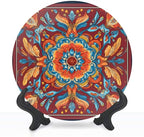 Decorative Plates for Display 10" Ornate Baroque Floral Mandala Rich Red Orange Blue Hues Ceramic Ornament with Display Stand and Hook Up for Wall Decor Hanging Festival Wedding Gift