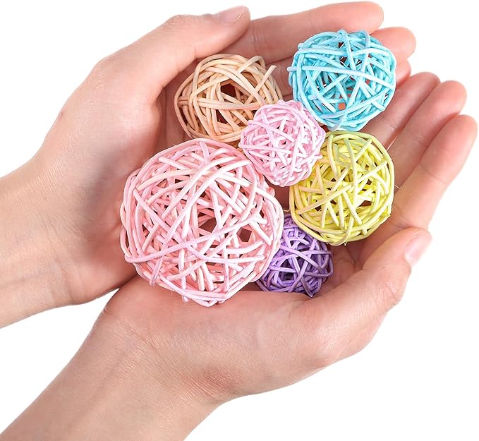 Patelai 36 Pcs Wicker Rattan Balls Decorative Balls for Vase Centerpiece Bowls Orbs Filler for Home Decor,4 Sizes(Macaron Color,2.4'',2'',1.6'',1.2'')