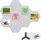 8-Pack Hexagon Felt Cork Board, 1/2" Thick Felt Bulletin Pinboard with 80 Push Pins, Adhesive Tabs, Geometric Cork Wall Tiles for Photos, Memos, Home & Office Decor (Light Grey)