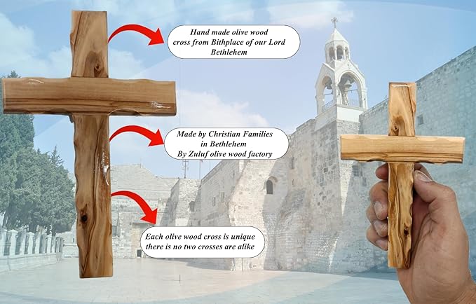 Zuluf 6.2" Olive Wood Plain Wall Cross | Christian Handmade Wooden Cross for Wall from Jerusalem Holy Land | Wall Cross for Home Decor | Catholic Wall Art | Religious Christian Decor Gift