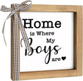 Home is Where My Boys are Sign, 6×6 Inch Wood Framed Mothers Day Gifts for Mom, Rustic Family Quote Decor Home Table Desk Shelf Living Room