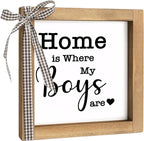 Home is Where My Boys are Sign, 6×6 Inch Wood Framed Mothers Day Gifts for Mom, Rustic Family Quote Decor Home Table Desk Shelf Living Room