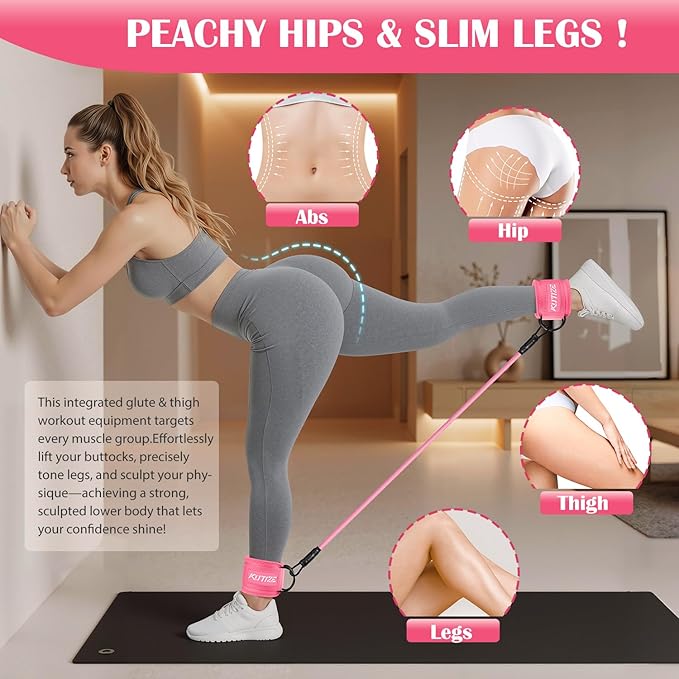 Ankle Resistance Bands with Cuffs & Fabric Resistance Bands Set - Legs & Glutes Workout Equipment for Women & Men, Home Gym Heavy Exercise Bands for Hip, Yoga, Strength Training, Rehab, Pilates