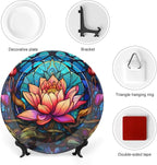 Decorative Plates, Stained Glass Design Gothic Mandala Lotus Ceramic Dinner Plate Home Wobble-Plate with Display Stand, Wall Hanging Decor for Kitchen Household 8 Inch, Gifts for Lotus Lover