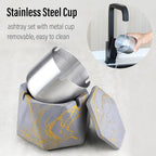 FREELOVE Concrete Ashtray with Lid & Stainless Steel Ashtrays for Cigarettes, Cement Ash Tray Smoking Holder Indoor Smokeless Outdoor Windproof Patio Home Office Cool Decor(Grey-Gold, Large)