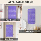 Hanging Jewelry Organizer Storage, 40 Pockets 36 Hooks Necklace Earring Necklace Bracelet Ring Organizer, Double - Sided Design, Purple